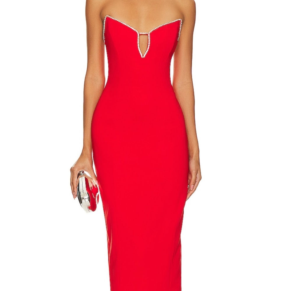 Elegant Red Strapless Midi Dress